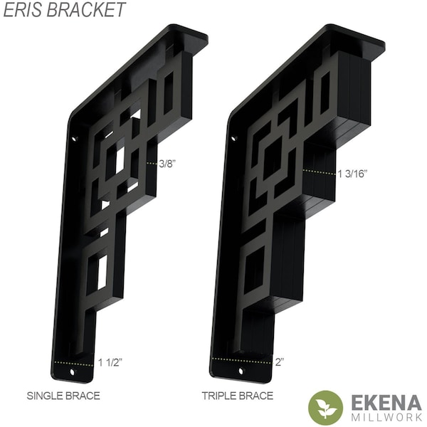 Eris Wrought Iron Bracket, (Triple Center Brace), Antiqued Brass 2W X 7 1/2D X 10H